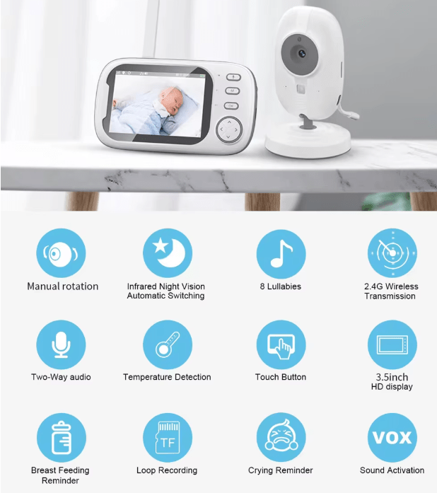 Wireless 3.5 inch Video Baby Monitor Night Vision Temperature Monitoring 2 Way Audio Talk Baby Nanny Security Camera