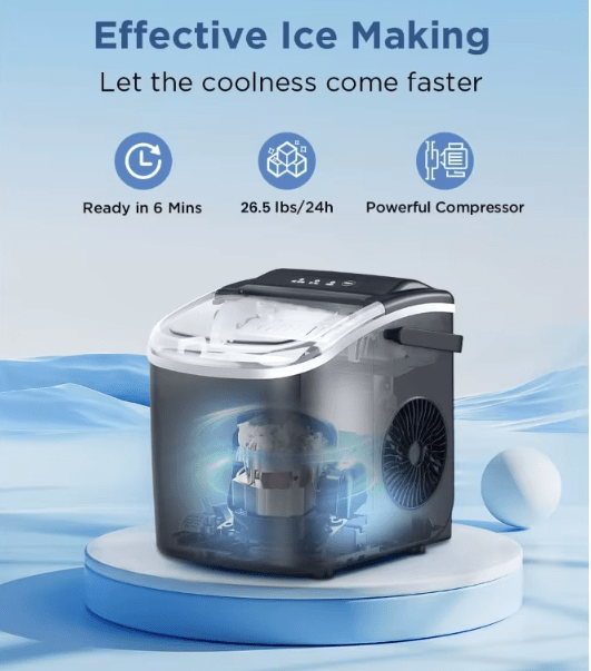 Portable Countertop Ice Maker Machine with Self-Cleaning, 26.5lbs/Day