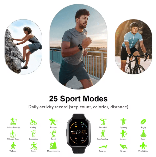 Smart Watch 1.69" HD Screen, 25 Sports Modes, Waterproof