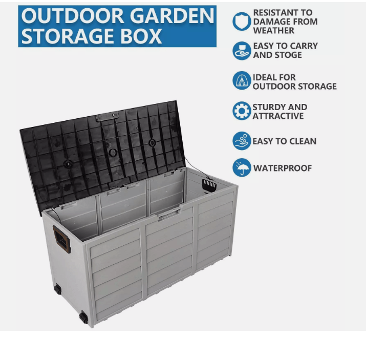 Outdoor Garden Storage Chest in Black and Gray with Wheels - 75-Gallon – Durable Organizer Box
