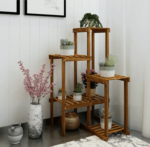Wooden Plant Stand Display Rack – Versatile Flower Holder for Indoor & Outdoor Corners