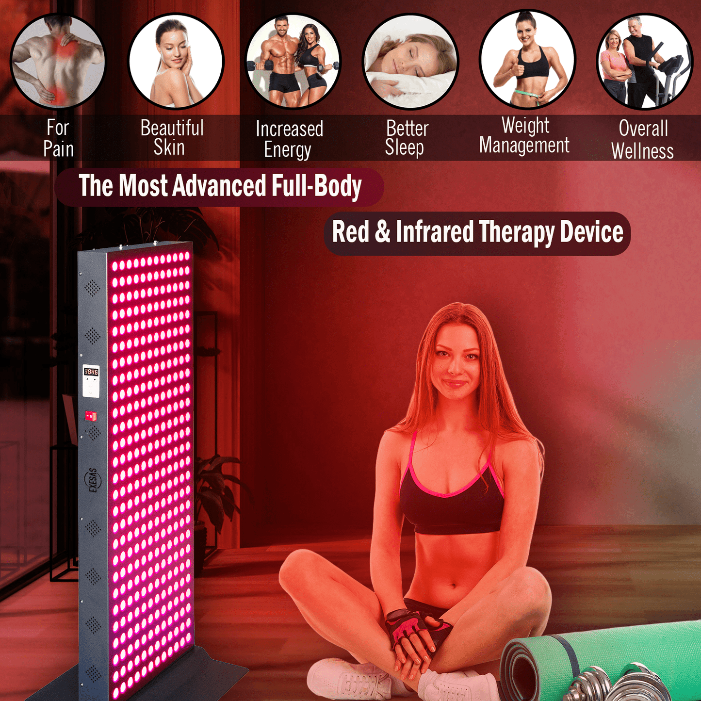 EXESAS 324 LED, 1620W Dual-Chip, Red Light Therapy Device for Full Body, 4-Wavelengths Infrared LED Panel for Skin, Weight, Pain, Wellness