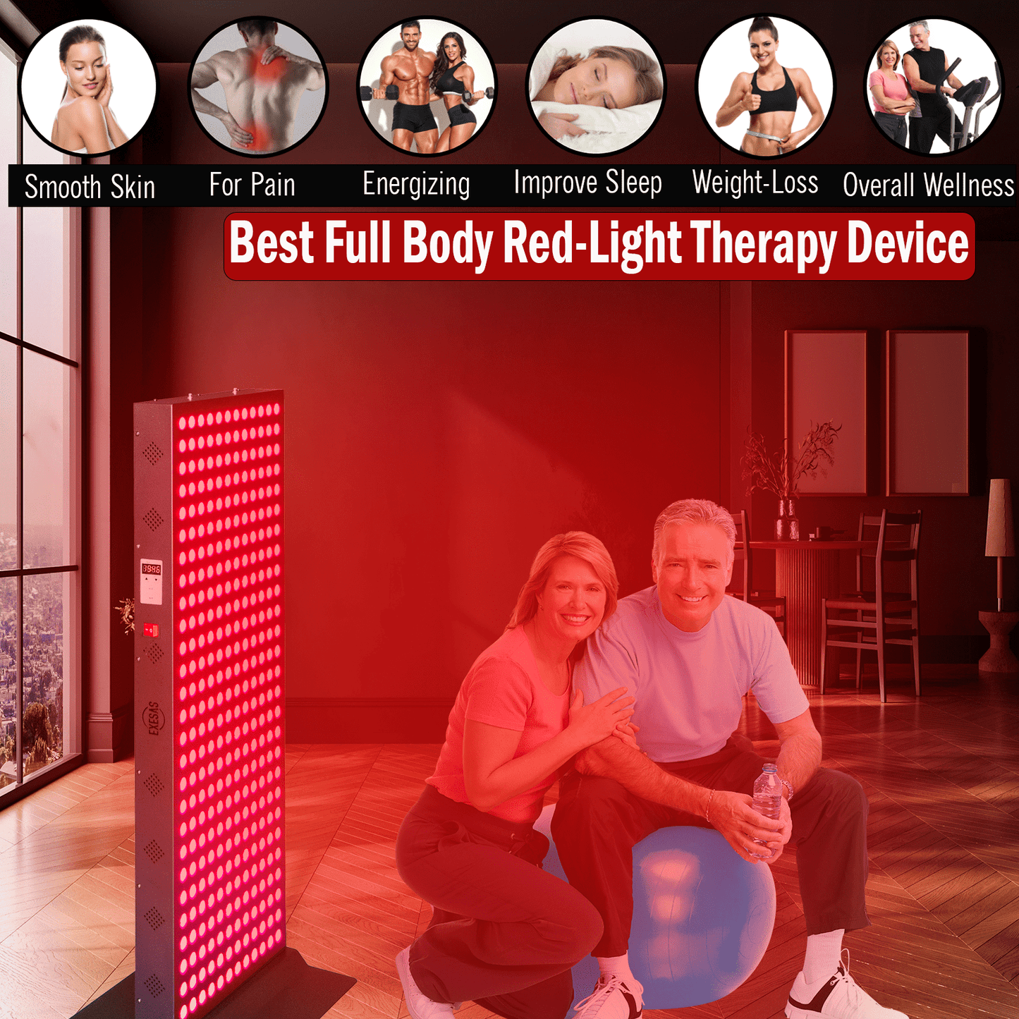 EXESAS 324 LED, 1620W Dual-Chip, Red Light Therapy Device for Full Body, 4-Wavelengths Infrared LED Panel for Skin, Weight, Pain, Wellness