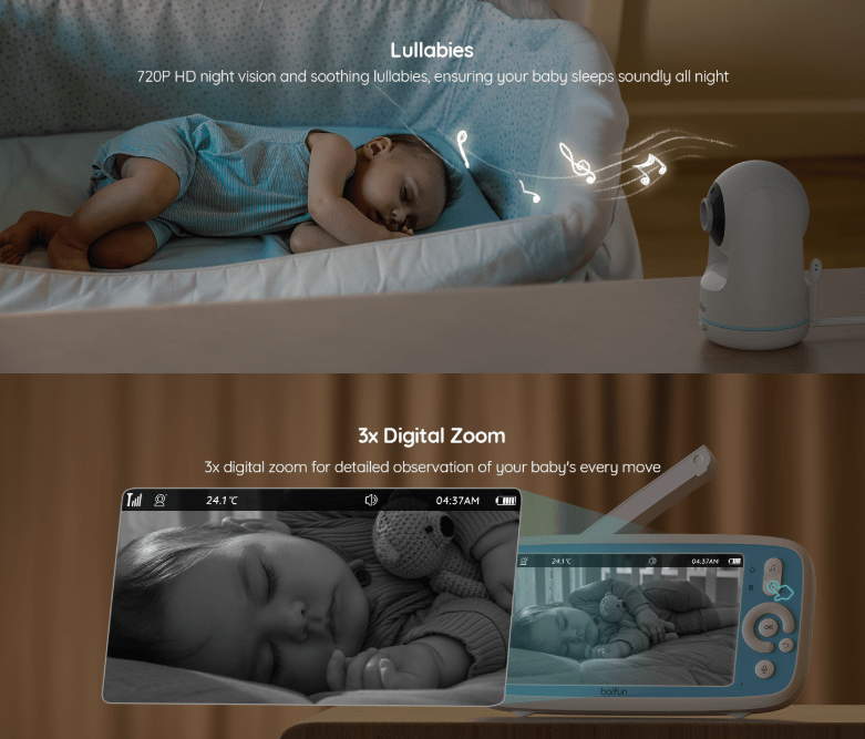 Baby Camera Monitor, 5-inch 720P IPS Full Color Screen, 360 Camera, Night Vision, No Wifi, ECO Mode, 3050mAh Battery