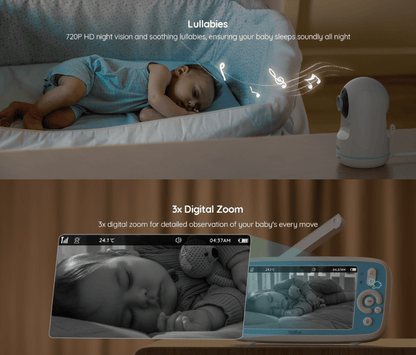 Baby Camera Monitor, 5-inch 720P IPS Full Color Screen, 360 Camera, Night Vision, No Wifi, ECO Mode, 3050mAh Battery