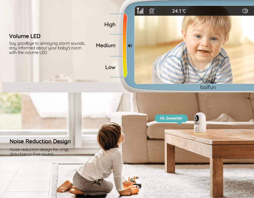 Baby Camera Monitor, 5-inch 720P IPS Full Color Screen, 360 Camera, Night Vision, No Wifi, ECO Mode, 3050mAh Battery